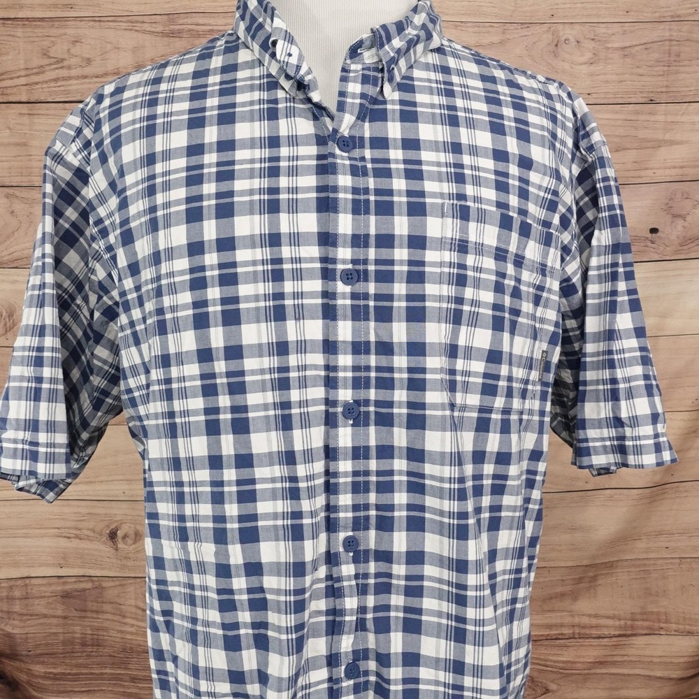 Columbia Shirt Mens Big 3XLT Blue Plaid Short Sleeve Button-Up Cotton Casual